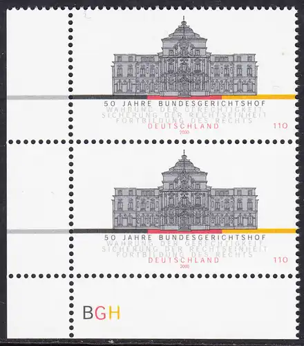 BUND 2000 Michel-Nummer 2137 postfrisch vert.PAAR ECKRAND unten links