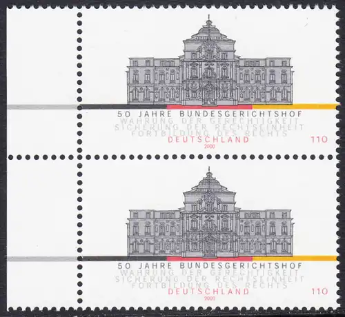 BUND 2000 Michel-Nummer 2137 postfrisch vert.PAAR RÄNDER links