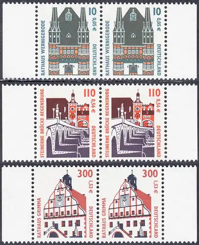 BUND 2000 Michel-Nummer 2139-2141 postfrisch SATZ(3) horiz.PAARE RÄNDER rechts/links