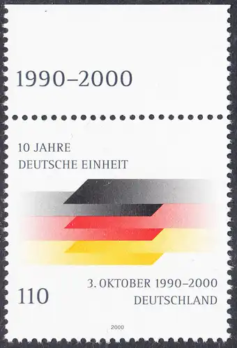 BUND 2000 Michel-Nummer 2142 postfrisch EINZELMARKE RAND oben (b)