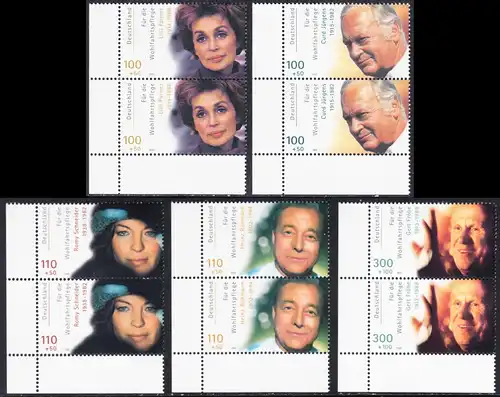 BUND 2000 Michel-Nummer 2143-2147 postfrisch SATZ(5) vert.PAARE ECKRÄNDER unten links