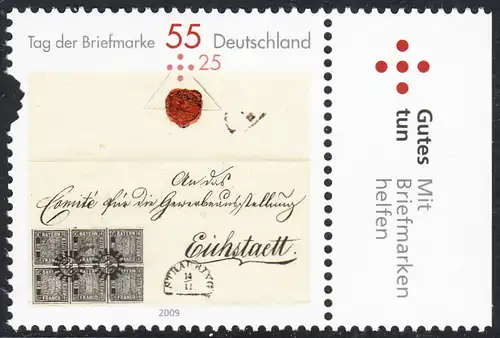 BUND 2009 Michel-Nummer 2735 postfrisch EINZELMARKE RAND rechts 