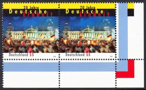 BUND 2010 Michel-Nummer 2821 postfrisch horiz.PAAR ECKRAND unten rechts