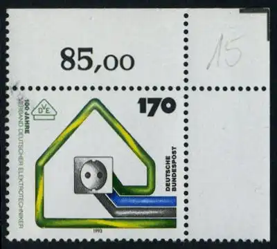 BUND 1993 Michel-Nummer 1648 postfrisch EINZELMARKE ECKRAND oben rechts (b)