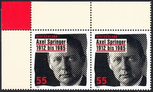 BUND 2012 Michel-Nummer 2927 postfrisch horiz.PAAR ECKRAND oben links