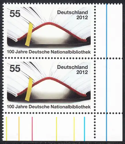 BUND 2012 Michel-Nummer 2956 postfrisch vert.PAAR ECKRAND unten rechts