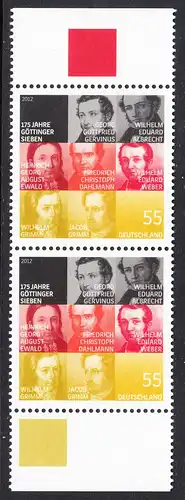 BUND 2012 Michel-Nummer 2962 postfrisch vert.PAAR RÄNDER unten / oben