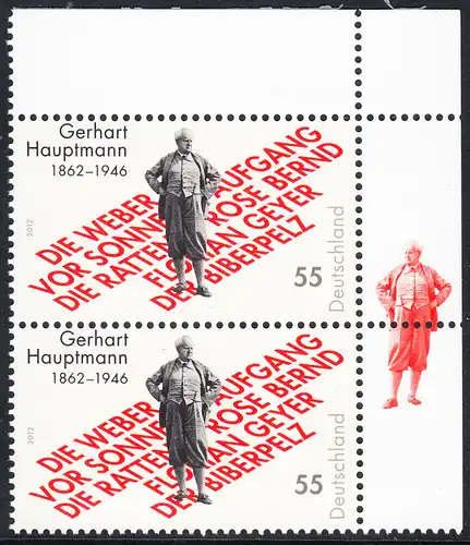 BUND 2012 Michel-Nummer 2963 postfrisch vert.PAAR ECKRAND oben rechts