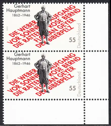 BUND 2012 Michel-Nummer 2963 postfrisch vert.PAAR ECKRAND unten rechts