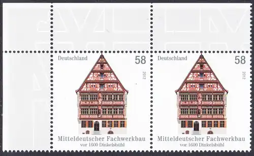 BUND 2012 Michel-Nummer 2970 postfrisch horiz.PAAR ECKRAND oben links