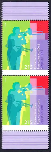 BUND 2014 Michel-Nummer 3065 postfrisch vert.PAAR RÄNDER oben/unten