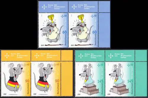 BUND 2014 Michel-Nummer 3075-3077 postfrisch SATZ(3) horiz.PAARE ECKRÄNDER oben rechts