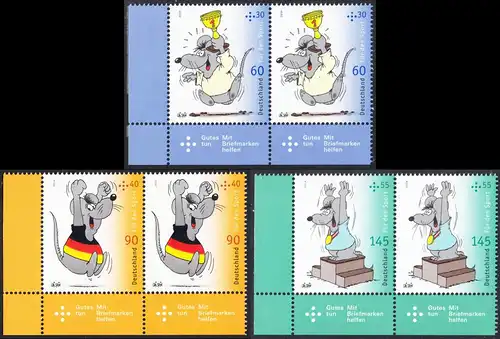 BUND 2014 Michel-Nummer 3075-3077 postfrisch SATZ(3) horiz.PAARE ECKRÄNDER unten links