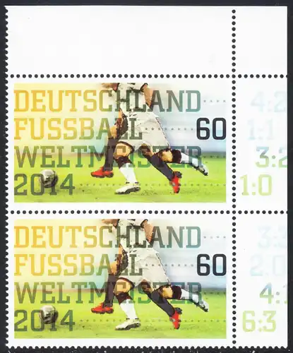 BUND 2014 Michel-Nummer 3095 postfrisch vert.PAAR ECKRAND oben rechts