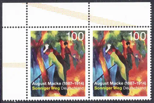 BUND 2014 Michel-Nummer 3103 postfrisch horiz.PAAR ECKRAND oben links