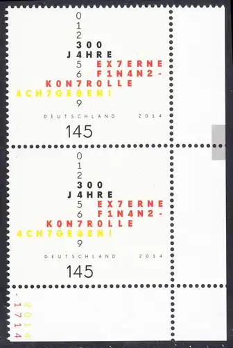 BUND 2014 Michel-Nummer 3106 postfrisch vert.PAAR ECKRAND unten rechts