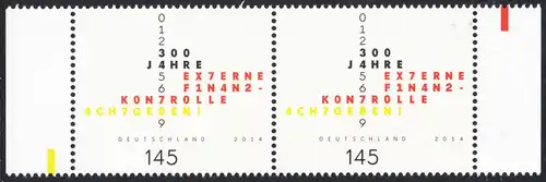 BUND 2014 Michel-Nummer 3106 postfrisch horiz.PAAR RÄNDER rechts/links