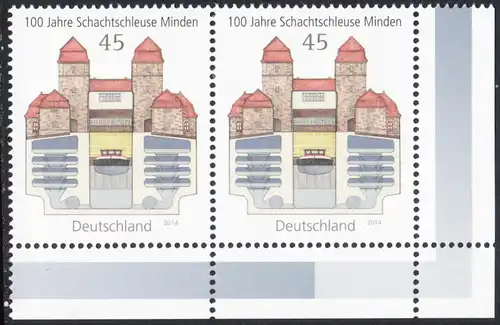 BUND 2014 Michel-Nummer 3107 postfrisch horiz.PAAR ECKRAND unten rechts