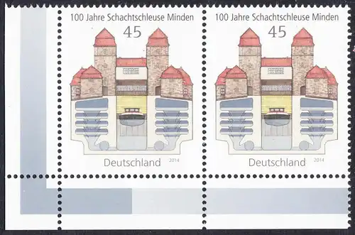 BUND 2014 Michel-Nummer 3107 postfrisch horiz.PAAR ECKRAND unten links