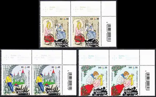 BUND 2015 Michel-Nummer 3132-3134 postfrisch SATZ(3) horiz.PAARE ECKRÄNDER oben rechts