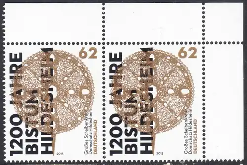 BUND 2015 Michel-Nummer 3137 postfrisch horiz.PAAR ECKRAND oben rechts