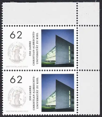 BUND 2015 Michel-Nummer 3139 postfrisch vert.PAAR ECKRAND oben rechts