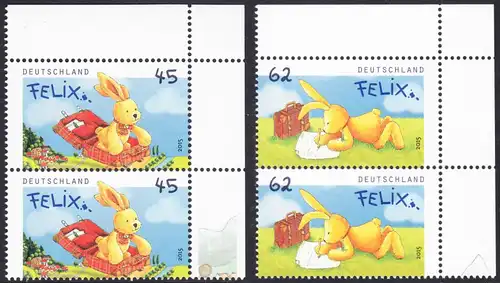 BUND 2015 Michel-Nummer 3140-3141 postfrisch SATZ(2) vert.PAARE ECKRÄNDER oben rechts
