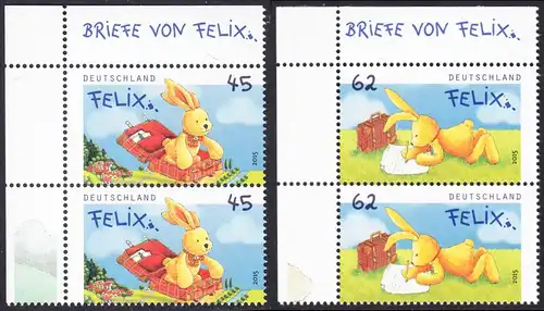 BUND 2015 Michel-Nummer 3140-3141 postfrisch SATZ(2) vert.PAARE ECKRÄNDER oben links