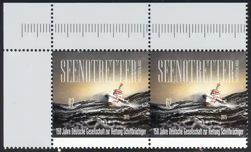 BUND 2015 Michel-Nummer 3153 postfrisch horiz.PAAR ECKRAND oben links