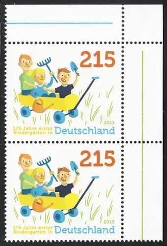 BUND 2015 Michel-Nummer 3158 postfrisch vert.PAAR ECKRAND oben rechts