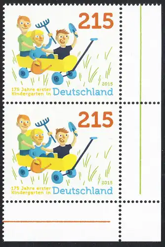 BUND 2015 Michel-Nummer 3158 postfrisch vert.PAAR ECKRAND unten rechts