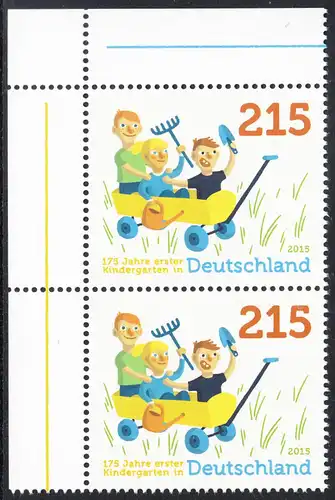 BUND 2015 Michel-Nummer 3158 postfrisch vert.PAAR ECKRAND oben links