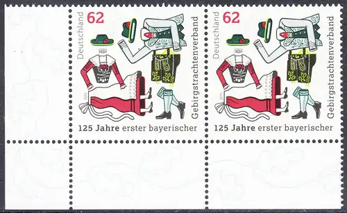 BUND 2015 Michel-Nummer 3159 postfrisch horiz.PAAR ECKRAND unten links