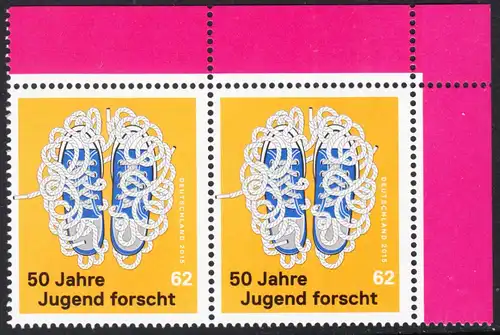 BUND 2015 Michel-Nummer 3160 postfrisch horiz.PAAR ECKRAND oben rechts