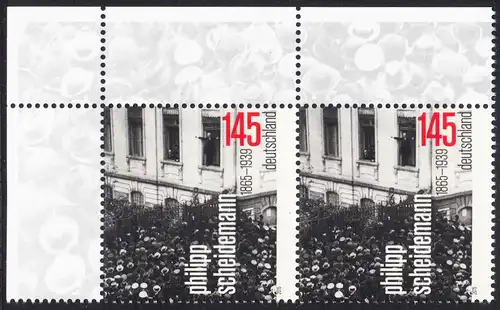 BUND 2015 Michel-Nummer 3165 postfrisch horiz.PAAR ECKRAND oben links