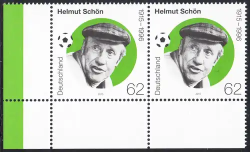 BUND 2015 Michel-Nummer 3174 postfrisch horiz.PAAR ECKRAND unten links