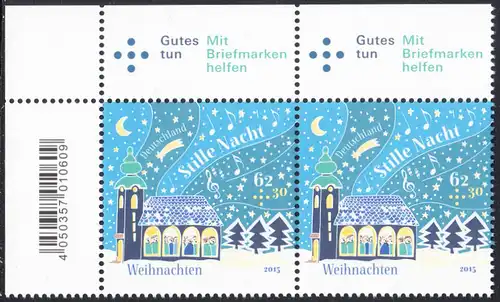 BUND 2015 Michel-Nummer 3183 postfrisch horiz.PAAR ECKRAND oben links