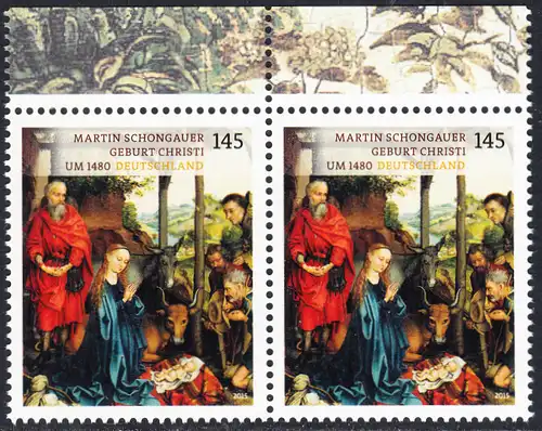 BUND 2015 Michel-Nummer 3184 postfrisch horiz.PAAR RÄNDER oben