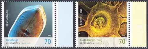 BUND 2015 Michel-Nummer 3192-3193 postfrisch SATZ(2) EINZELMARKEN RÄNDER rechts (b)