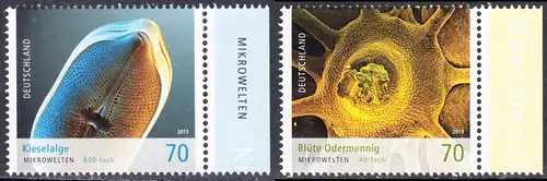 BUND 2015 Michel-Nummer 3192-3193 postfrisch SATZ(2) EINZELMARKEN RÄNDER rechts (c)