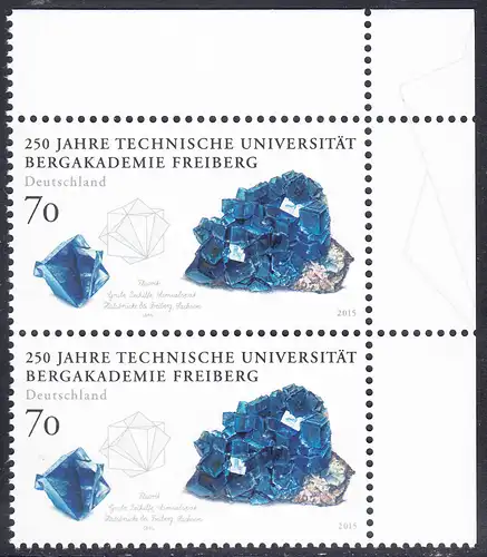 BUND 2015 Michel-Nummer 3194 postfrisch vert.PAAR ECKRAND oben rechts