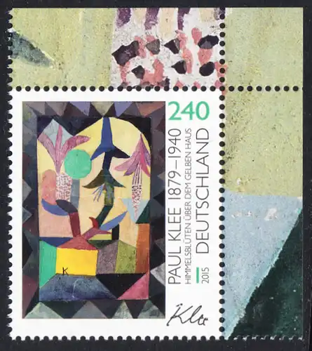 BUND 2015 Michel-Nummer 3195 postfrisch EINZELMARKE ECKRAND oben rechts