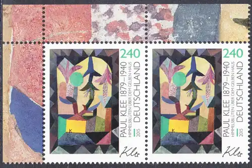 BUND 2015 Michel-Nummer 3195 postfrisch horiz.PAAR ECKRAND oben links