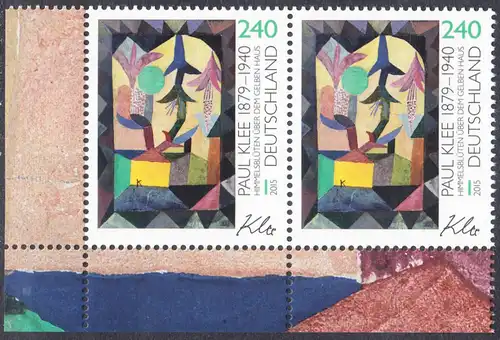 BUND 2015 Michel-Nummer 3195 postfrisch horiz.PAAR ECKRAND unten links
