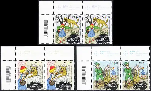 BUND 2016 Michel-Nummer 3208-3210 postfrisch SATZ(3) horiz.PAARE ECKRÄNDER oben links