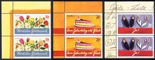 BUND 2016 Michel-Nummer 3232-3234 postfrisch SATZ(3) vert.PAARE ECKRÄNDER oben links