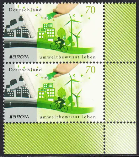BUND 2016 Michel-Nummer 3238 postfrisch vert.PAAR ECKRAND unten rechts