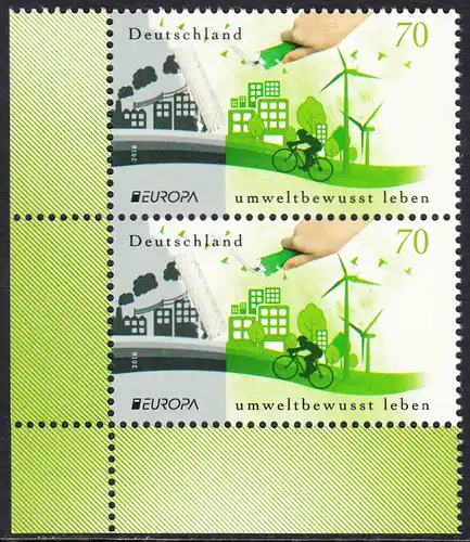 BUND 2016 Michel-Nummer 3238 postfrisch vert.PAAR ECKRAND unten links