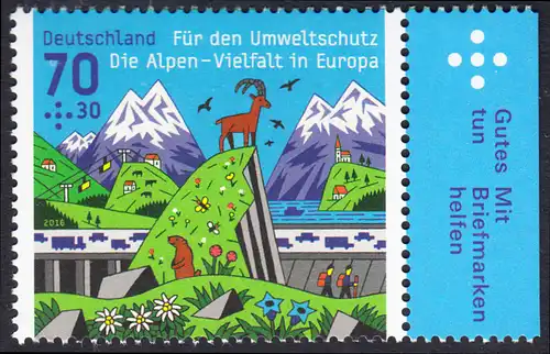 BUND 2016 Michel-Nummer 3245 postfrisch EINZELMARKE RAND rechts (a)