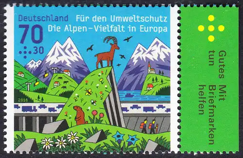 BUND 2016 Michel-Nummer 3245 postfrisch EINZELMARKE RAND rechts (b)